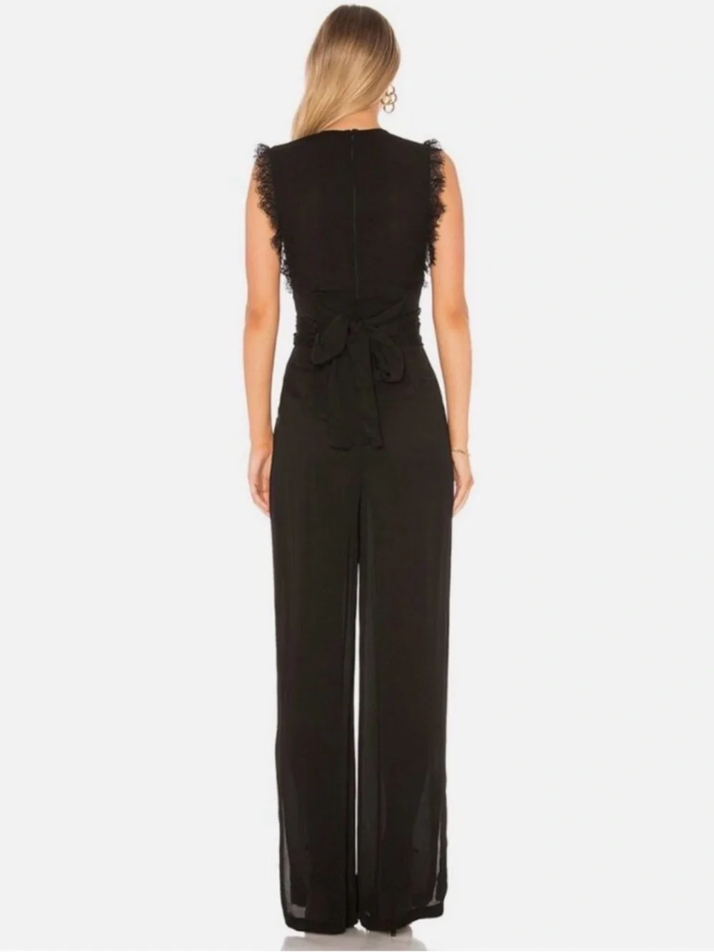 Free People Cem Black Lace-Trim V-Neck Wide-Leg Jumpsuit - Picture 2 of 8